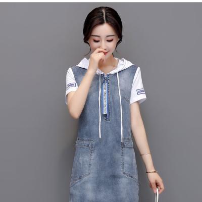 ĐẦM JEAN SUÔNG PHỐI NÓN XÁM - NJ235